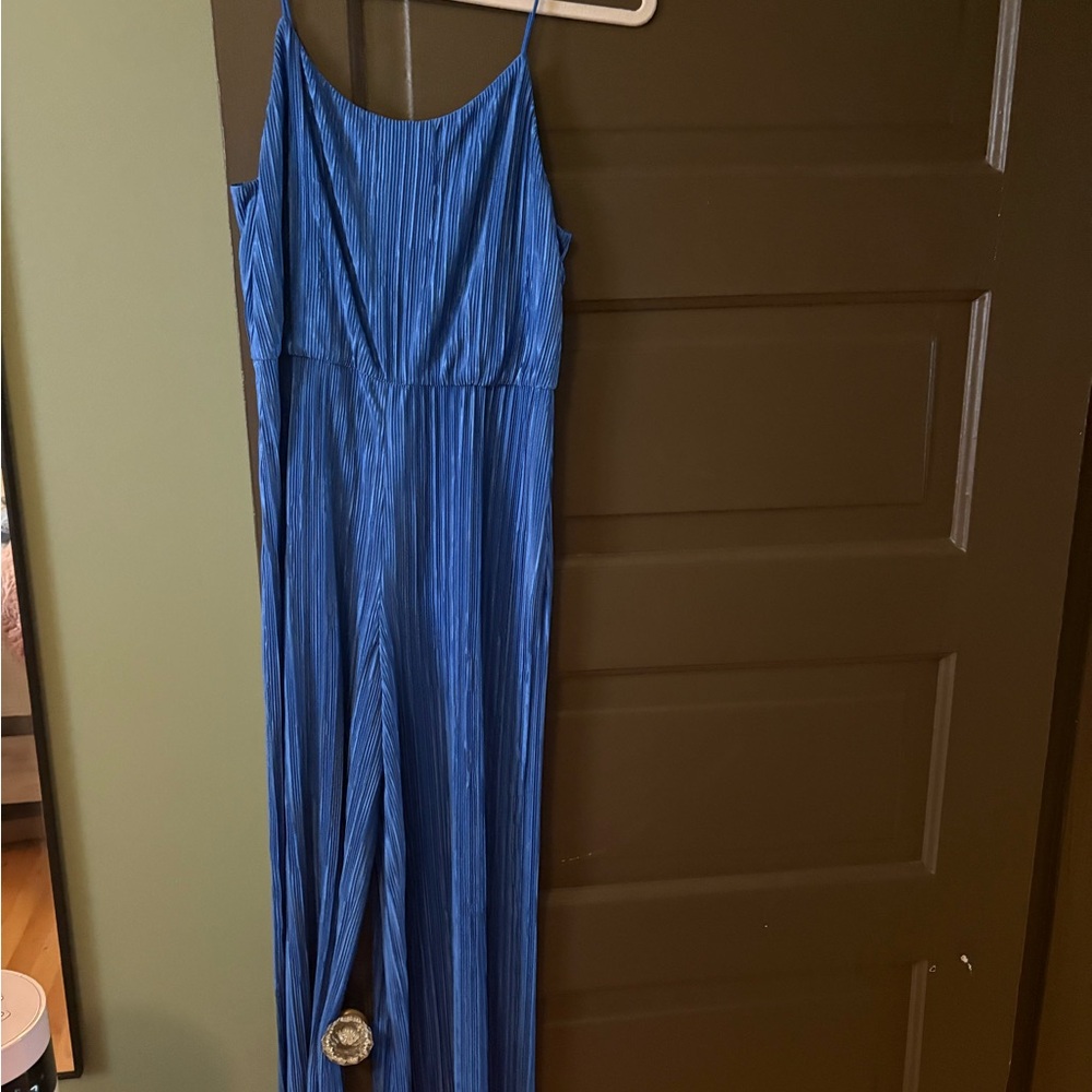 Alice + Olivia Blue Pleated Spaghetti Strap Jumpsuit